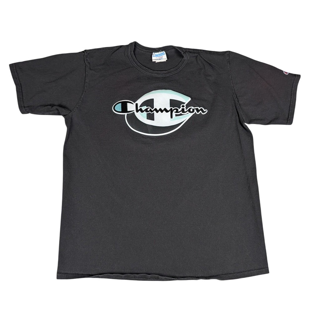 Champion T-Shirt Mens XL Black Graphic Logo Short Sleeve Good